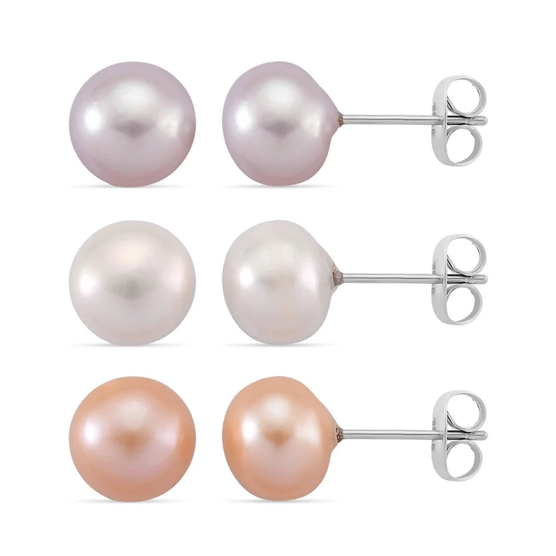 Pfirsich-Süßwasser Perle (7-9 mm) Schmuckset 316L Edelstahl