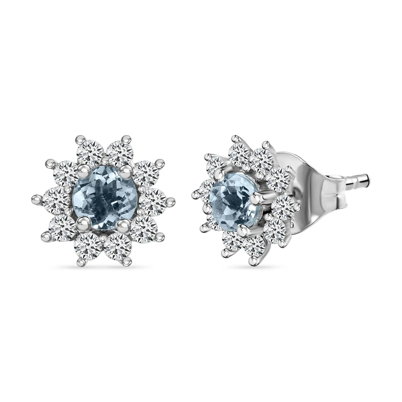 Tansanit und weiße Zirkon Ohrstecker, 925 Silber platiniert ca. 1.09 ct