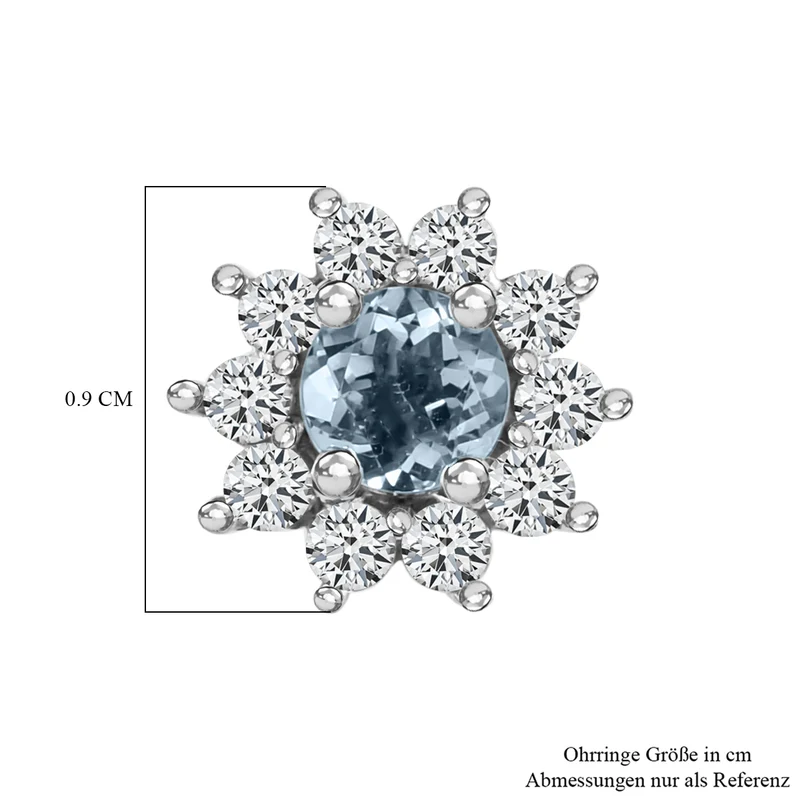 Tansanit und weiße Zirkon Ohrstecker, 925 Silber platiniert ca. 1.09 ct