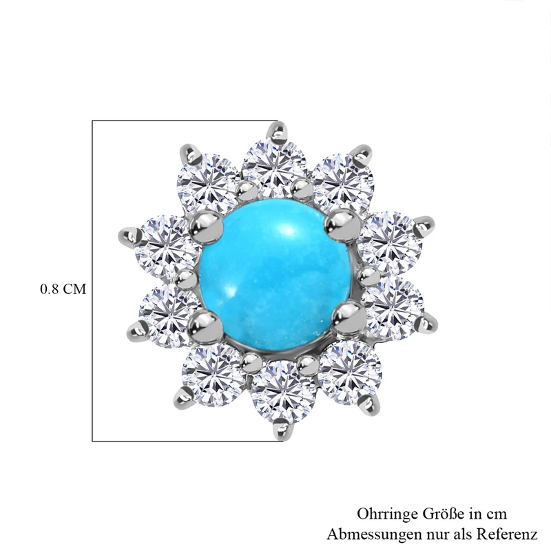Tansanit und weiße Zirkon Ohrstecker, 925 Silber platiniert ca. 1.09 ct