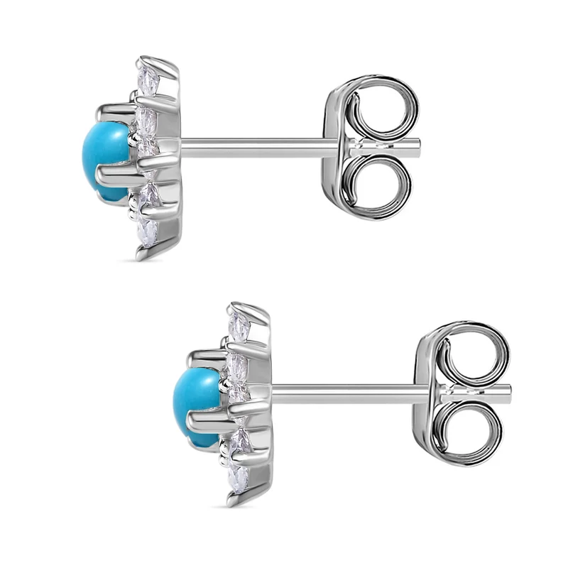Tansanit und weiße Zirkon Ohrstecker, 925 Silber platiniert ca. 1.09 ct