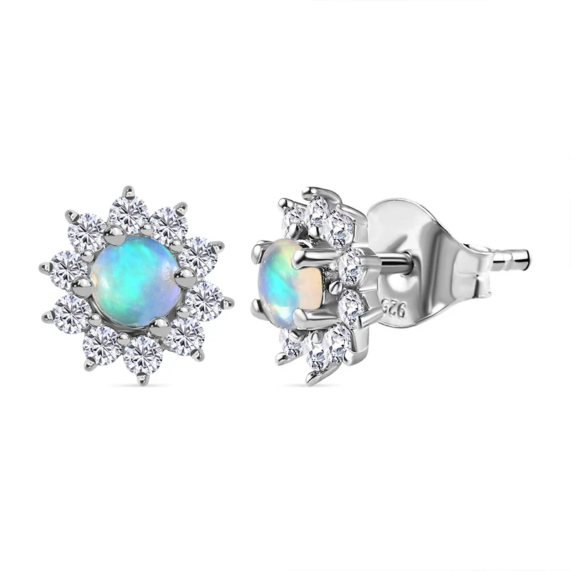 Tansanit und weiße Zirkon Ohrstecker, 925 Silber platiniert ca. 1.09 ct