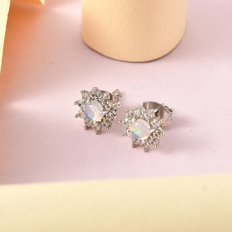 Tansanit und weiße Zirkon Ohrstecker, 925 Silber platiniert ca. 1.09 ct