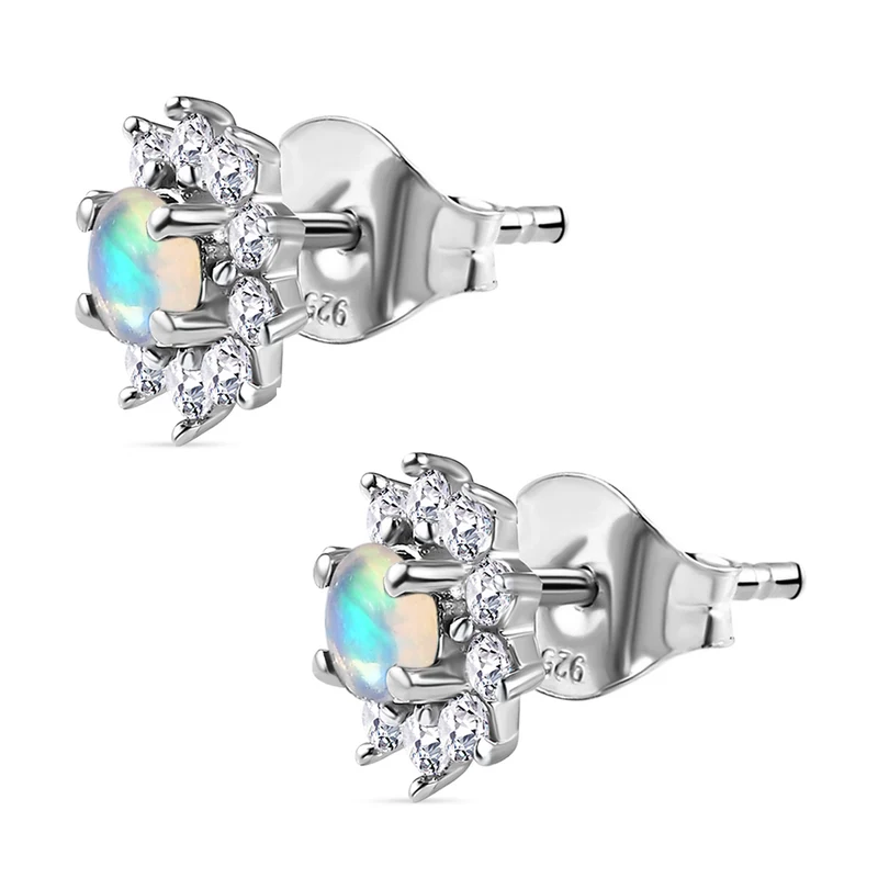 Tansanit und weiße Zirkon Ohrstecker, 925 Silber platiniert ca. 1.09 ct