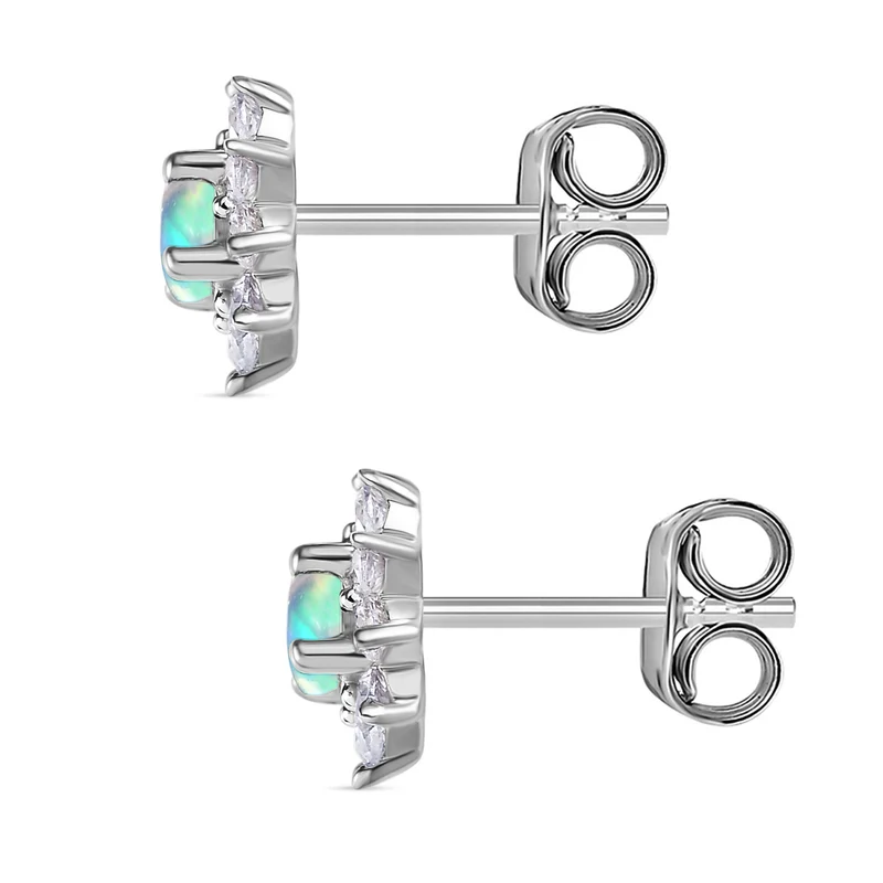 Tansanit und weiße Zirkon Ohrstecker, 925 Silber platiniert ca. 1.09 ct