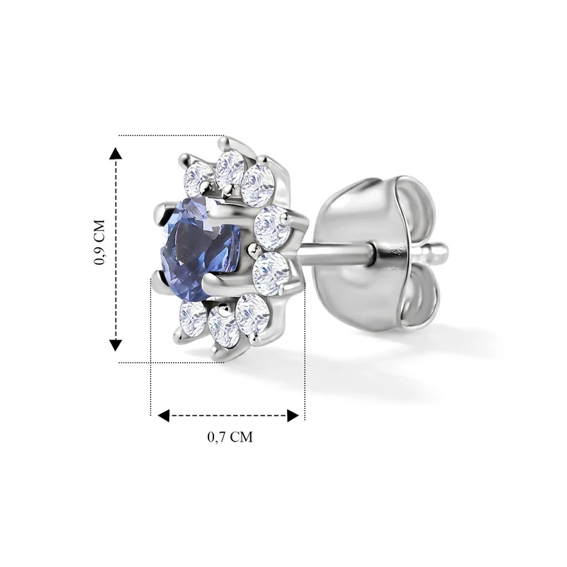 Tansanit und weiße Zirkon Ohrstecker, 925 Silber platiniert ca. 1.09 ct