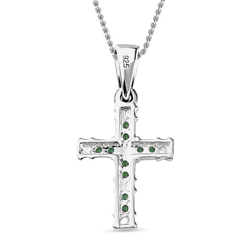 Grüner Zirkonia Anhänger mit Kette ca. 50 cm, 925 Silber und 316L Edelstahl