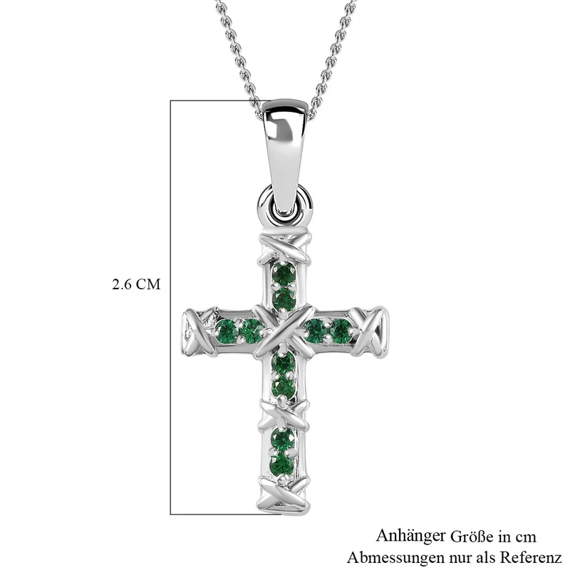 Grüner Zirkonia Anhänger mit Kette ca. 50 cm, 925 Silber und 316L Edelstahl