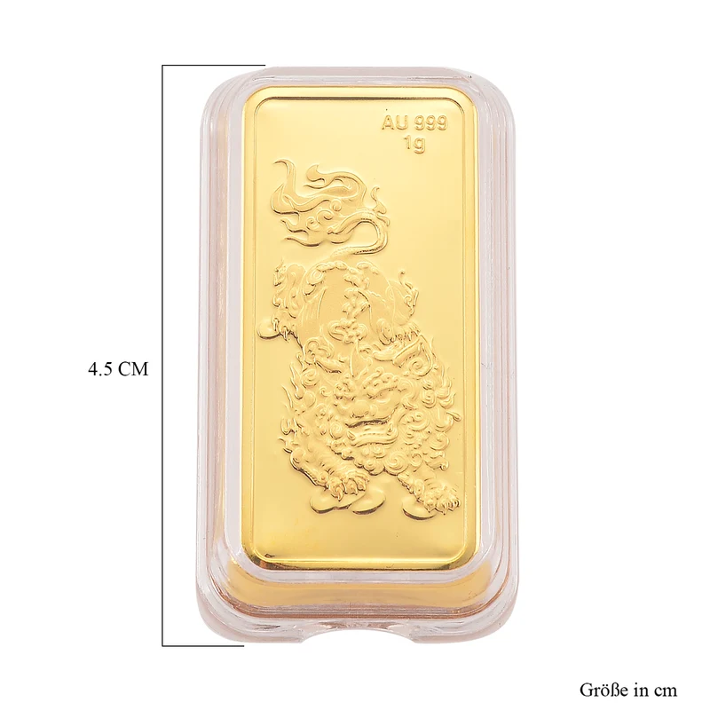 999er Gold-Barren mit Pixiu-Motiv, 1 Gramm, 4x2cm