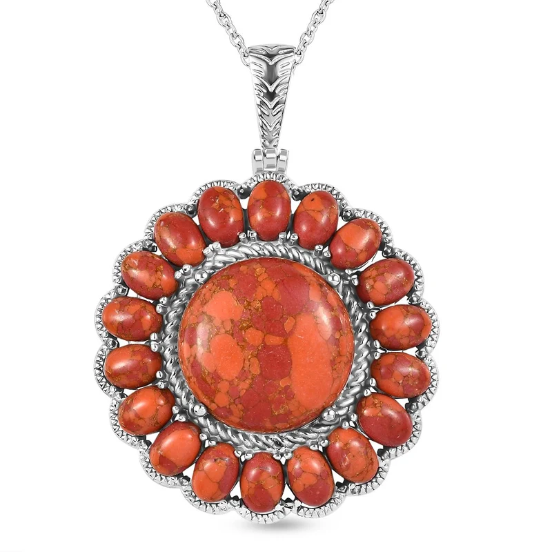Orange Mohave Türkis Anhänger mit Kette ca. 50 cm, 316L Edelstahl ca. 38.00 ct