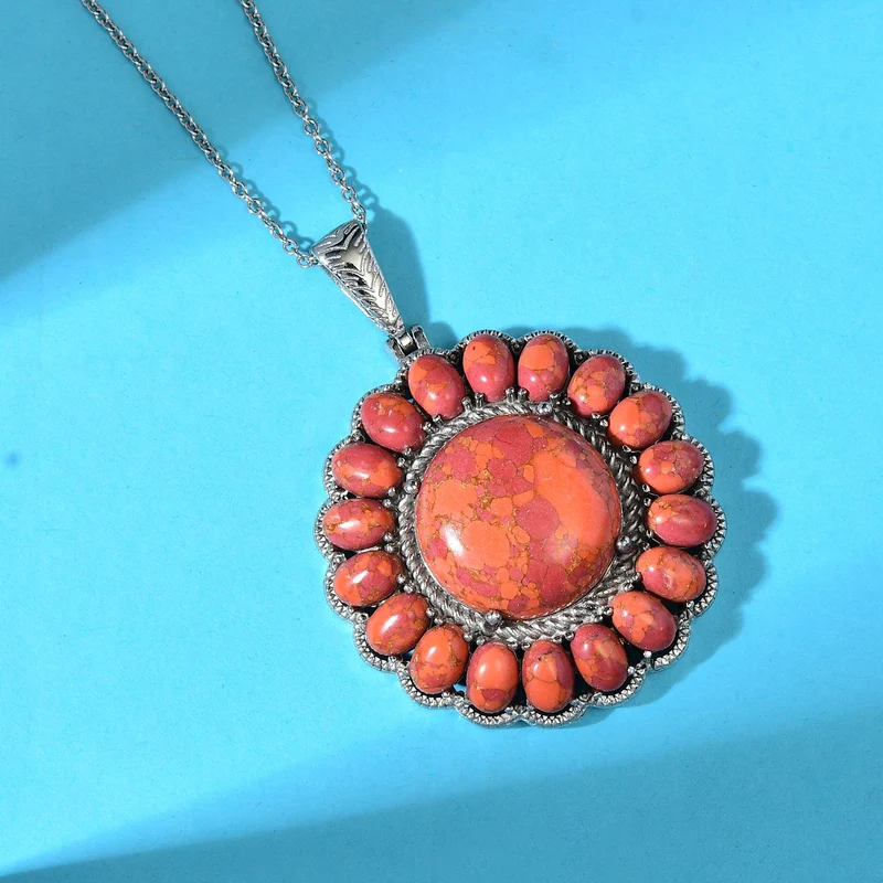 Orange Mohave Türkis Anhänger mit Kette ca. 50 cm, 316L Edelstahl ca. 38.00 ct