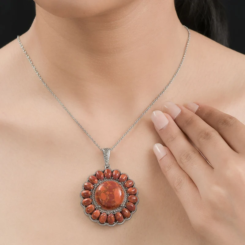 Orange Mohave Türkis Anhänger mit Kette ca. 50 cm, 316L Edelstahl ca. 38.00 ct