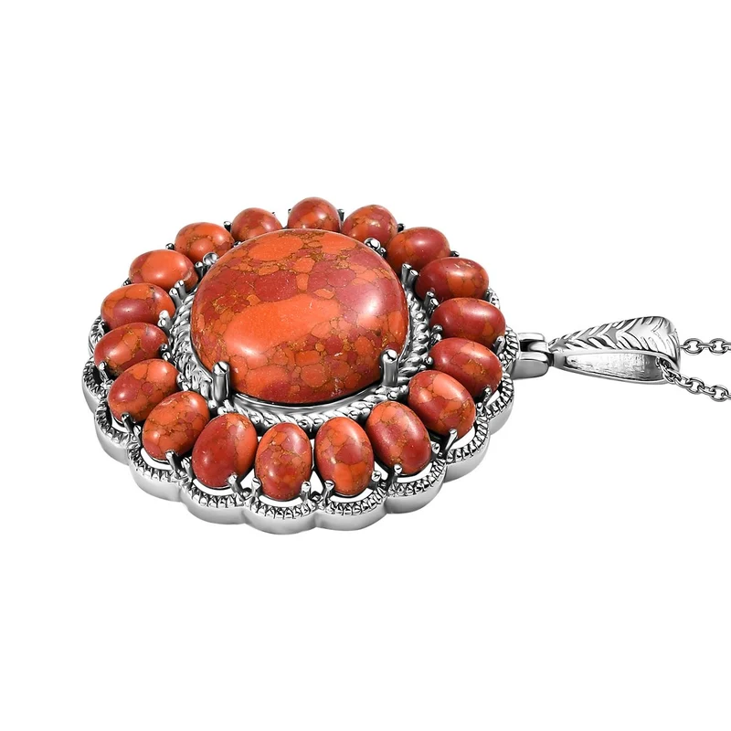Orange Mohave Türkis Anhänger mit Kette ca. 50 cm, 316L Edelstahl ca. 38.00 ct