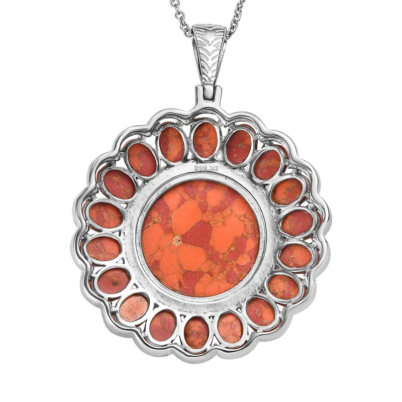 Orange Mohave Türkis Anhänger mit Kette ca. 50 cm, 316L Edelstahl ca. 38.00 ct