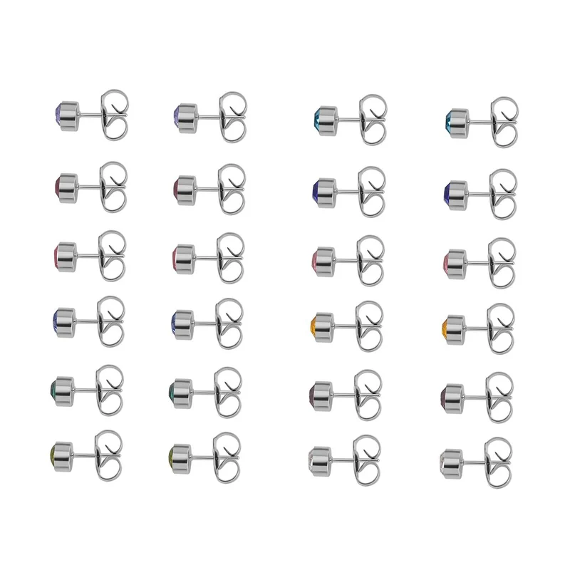 12er Set - Mehrfarbige Kristall-facetten-Ohrstecker Schmuckset, goldfarben