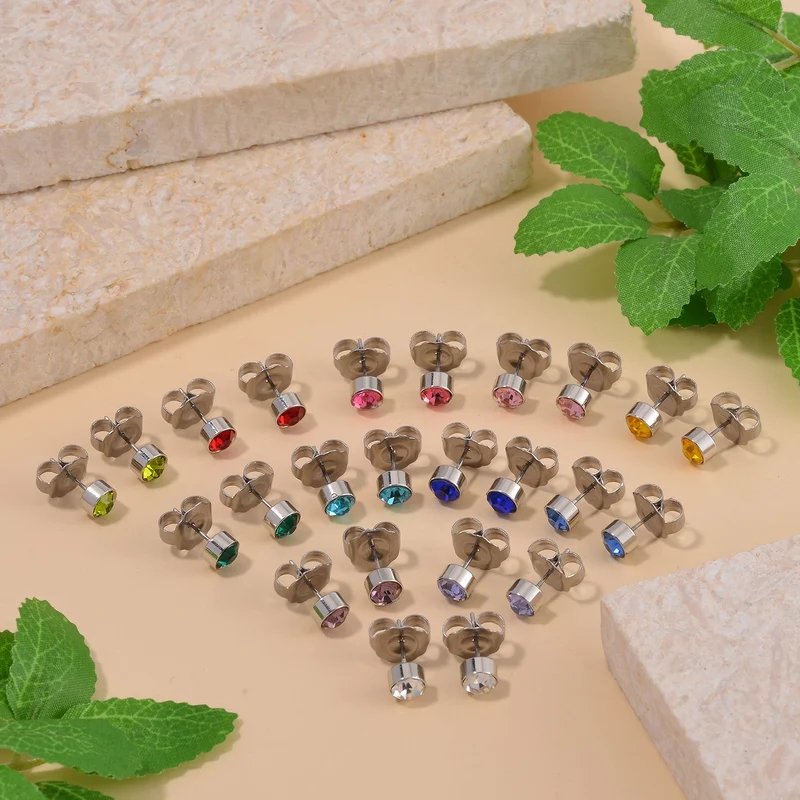 12er Set - Mehrfarbige Kristall-facetten-Ohrstecker Schmuckset, goldfarben