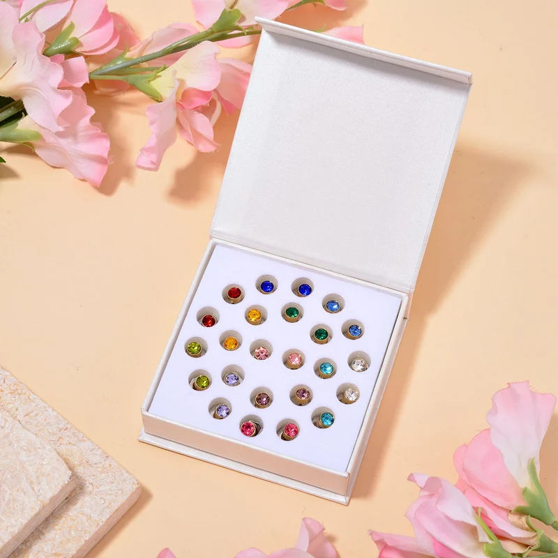 12er Set - Mehrfarbige Kristall-facetten-Ohrstecker Schmuckset, goldfarben
