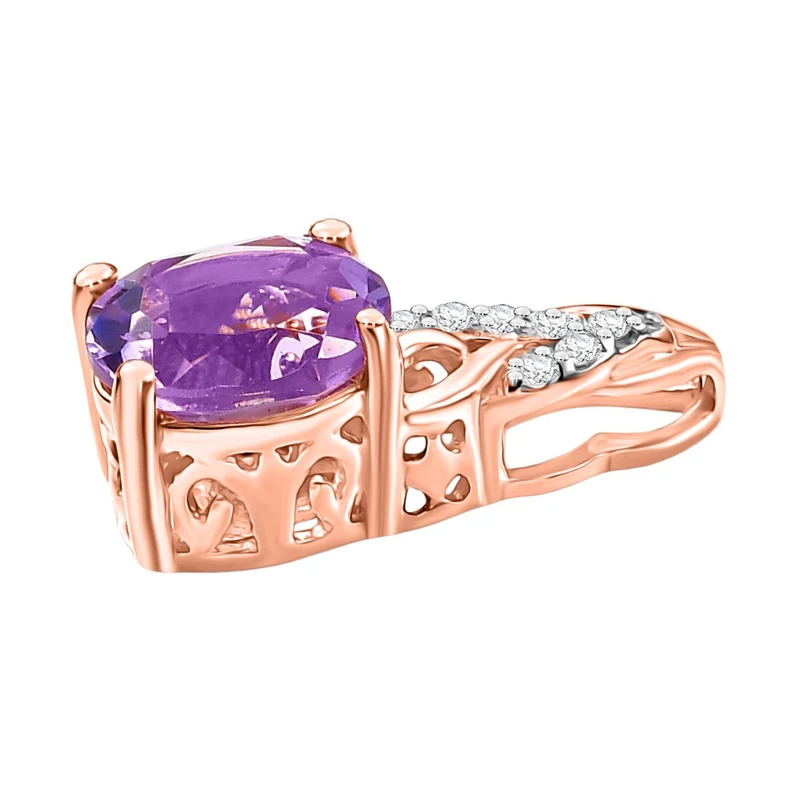 3er Set - D'Joy AA Rose De France Amethyst Ring, Ohrringe, und Anhänger, 925 Silber 750 rosévergoldet (Größe 18.00) ca. 4,74 ct.