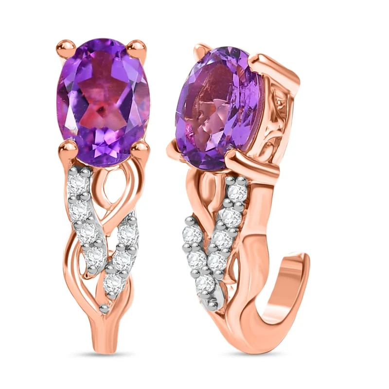 3er Set - D'Joy AA Rose De France Amethyst Ring, Ohrringe, und Anhänger, 925 Silber 750 rosévergoldet (Größe 18.00) ca. 4,74 ct.