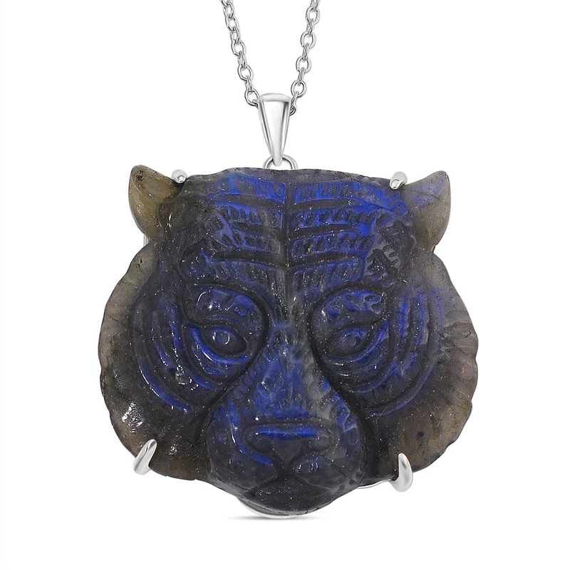 Labradorit Anhänger mit Kette ca. 50cm, 925 Silber rhodiniert ca. 59.00 ct