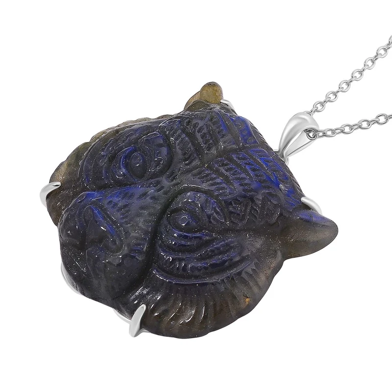Labradorit Anhänger mit Kette ca. 50cm, 925 Silber rhodiniert ca. 59.00 ct