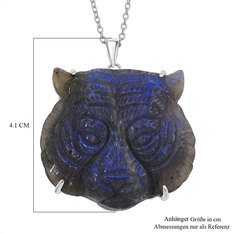 Labradorit Anhänger mit Kette ca. 50cm, 925 Silber rhodiniert ca. 59.00 ct