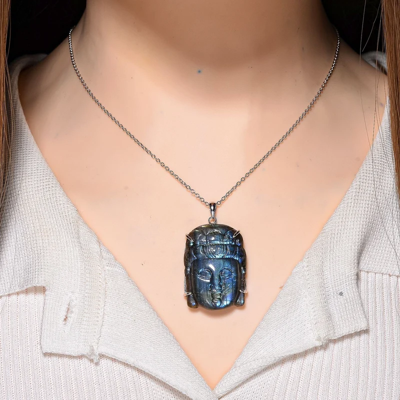 Labradorit Anhänger mit Kette ca. 50cm, 925 Silber rhodiniert ca. 59.00 ct