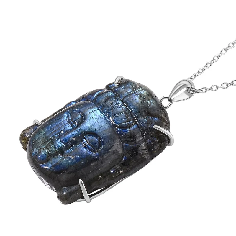 Labradorit Anhänger mit Kette ca. 50cm, 925 Silber rhodiniert ca. 59.00 ct