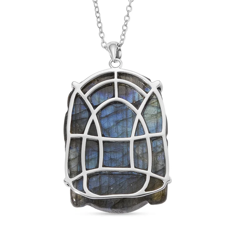 Labradorit Anhänger mit Kette ca. 50cm, 925 Silber rhodiniert ca. 59.00 ct