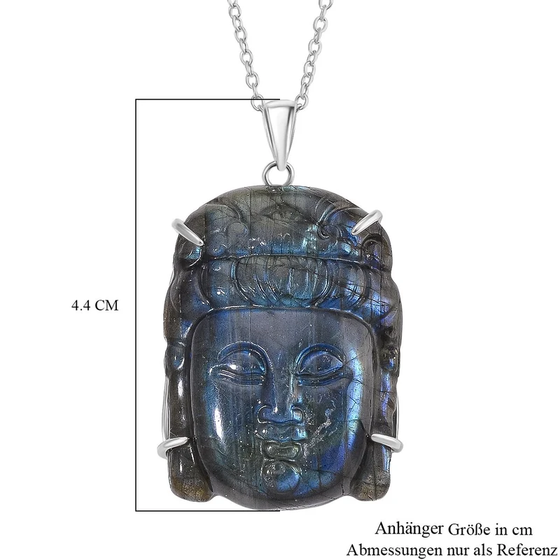 Labradorit Anhänger mit Kette ca. 50cm, 925 Silber rhodiniert ca. 59.00 ct