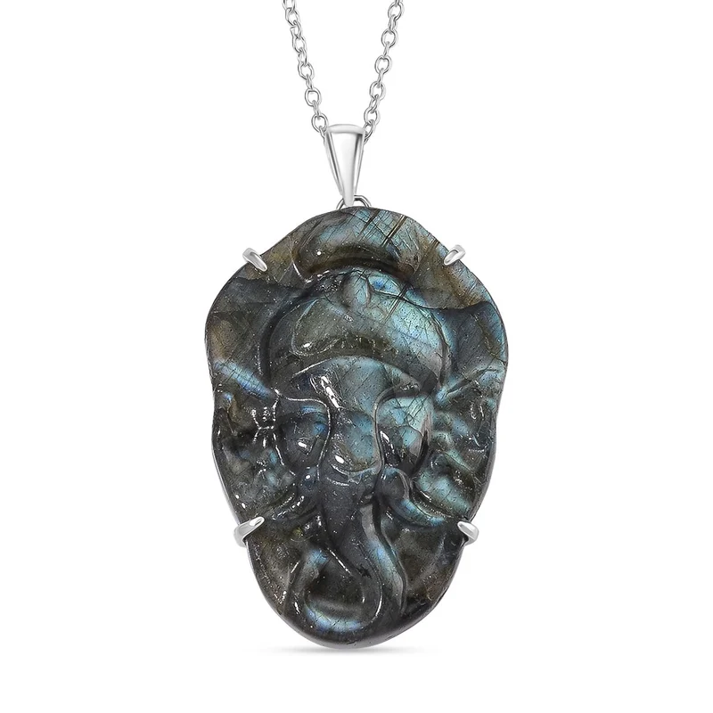 Labradorit Anhänger mit Kette ca. 50cm, 925 Silber rhodiniert ca. 59.00 ct