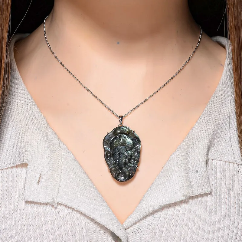 Labradorit Anhänger mit Kette ca. 50cm, 925 Silber rhodiniert ca. 59.00 ct