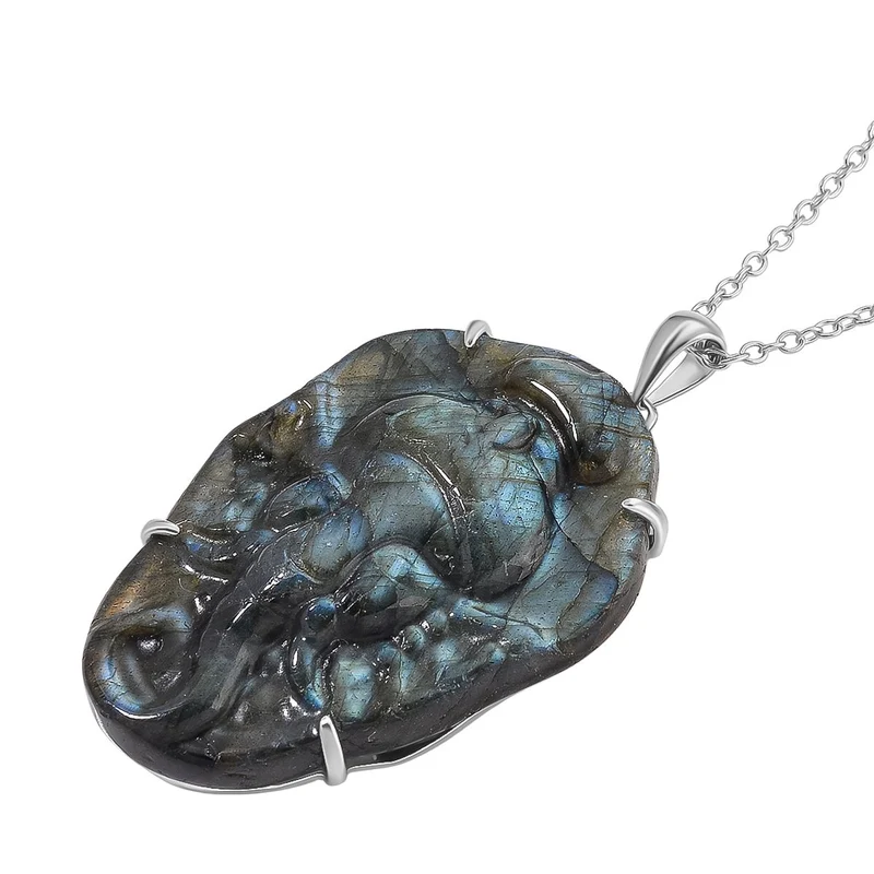 Labradorit Anhänger mit Kette ca. 50cm, 925 Silber rhodiniert ca. 59.00 ct