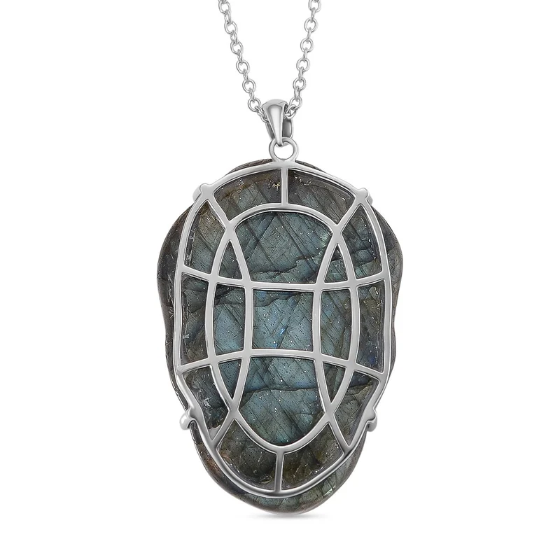 Labradorit Anhänger mit Kette ca. 50cm, 925 Silber rhodiniert ca. 59.00 ct