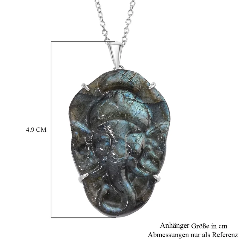 Labradorit Anhänger mit Kette ca. 50cm, 925 Silber rhodiniert ca. 59.00 ct