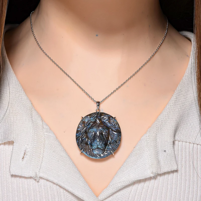 Labradorit Anhänger mit Kette ca. 50cm, 925 Silber rhodiniert ca. 59.00 ct