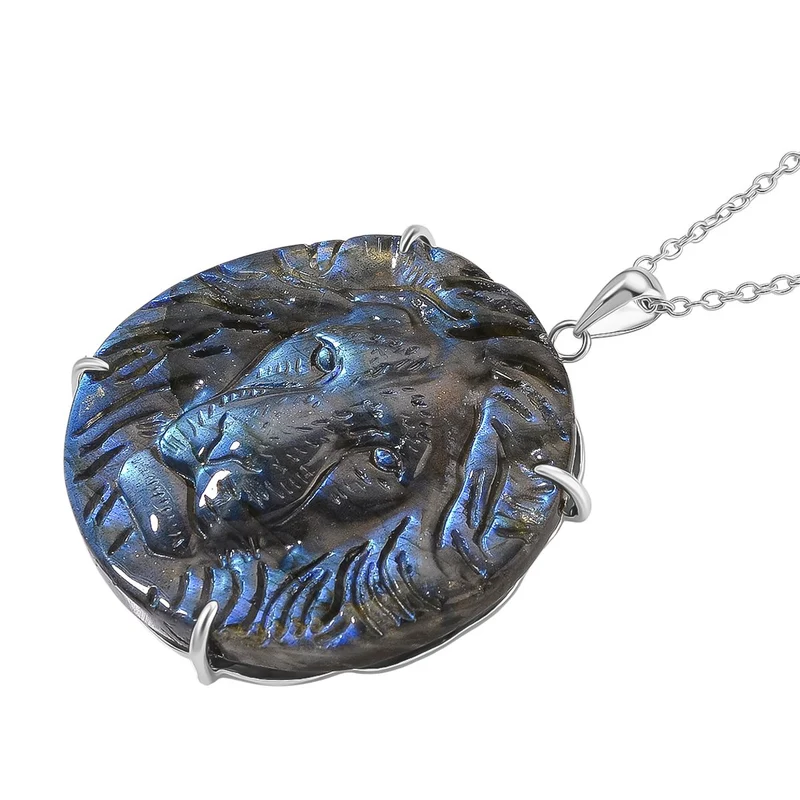 Labradorit Anhänger mit Kette ca. 50cm, 925 Silber rhodiniert ca. 59.00 ct