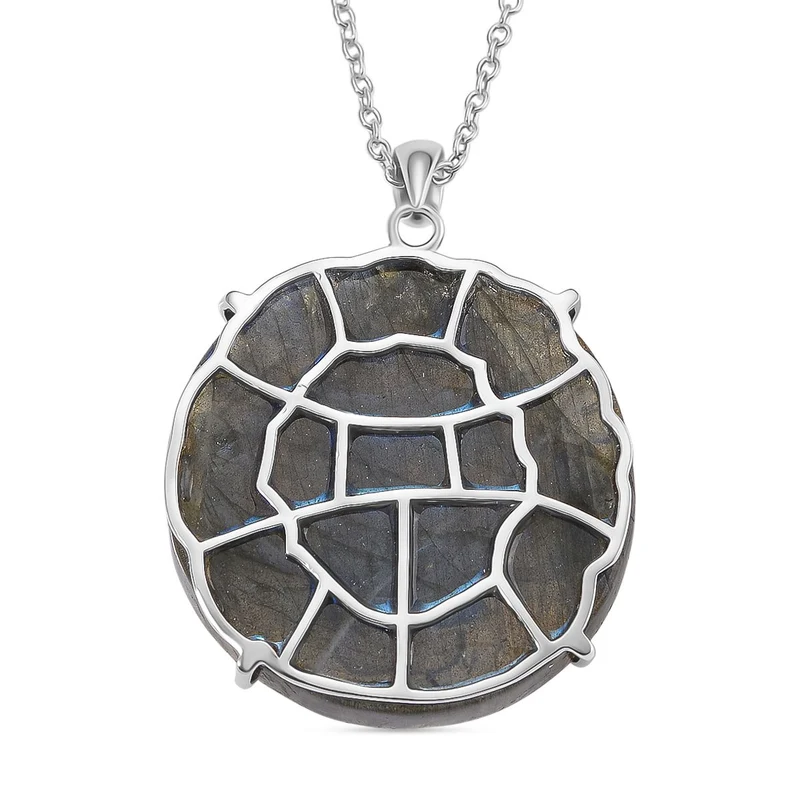 Labradorit Anhänger mit Kette ca. 50cm, 925 Silber rhodiniert ca. 59.00 ct