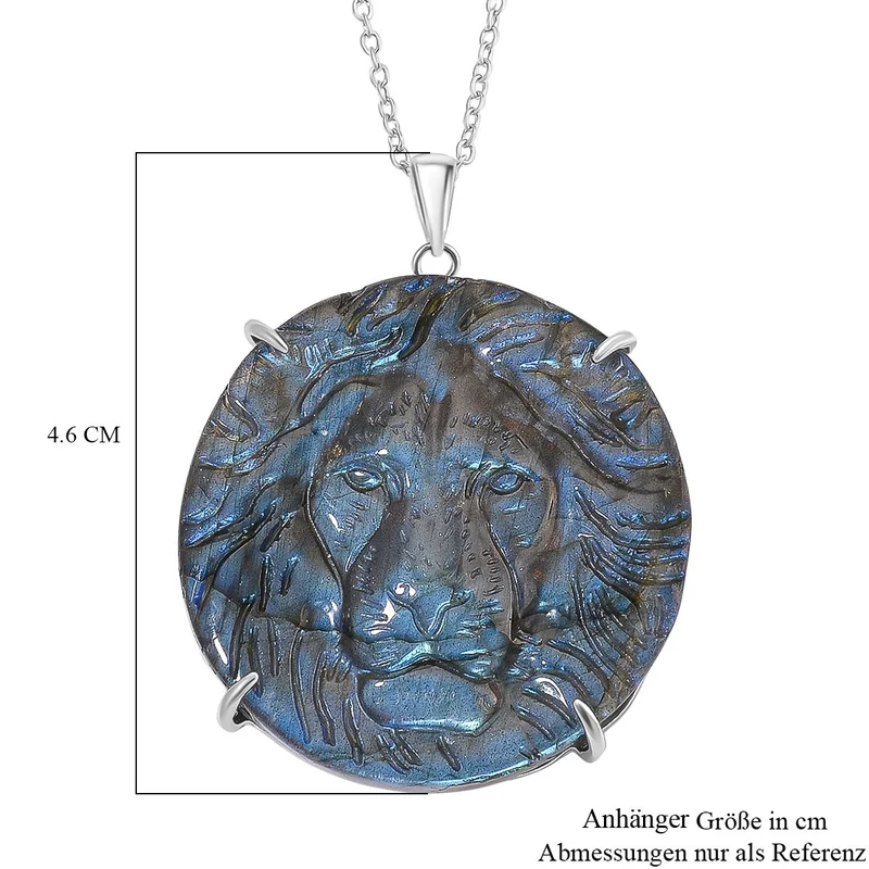 Labradorit Anhänger mit Kette ca. 50cm, 925 Silber rhodiniert ca. 59.00 ct