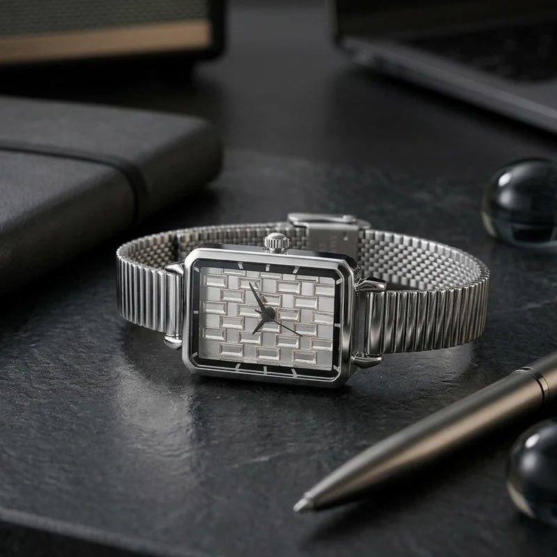 GENOA Uhr mit weißem Zirkonia, japanisches Uhrwerk, 316L Edelstahl, 19 cm, silberfarben, 2.00 ct