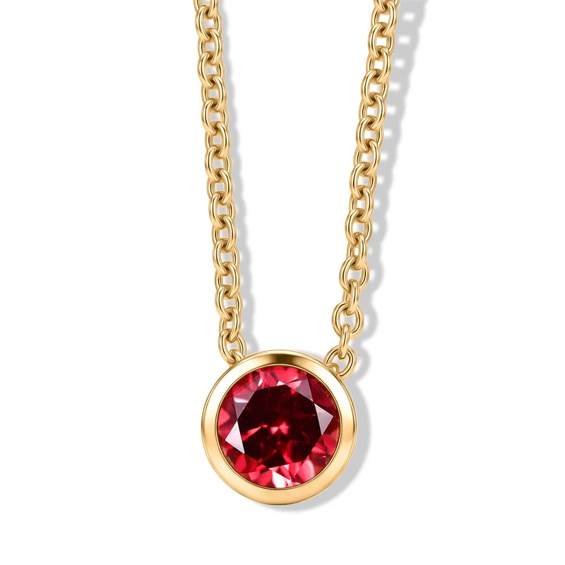 D'Joy Lab Grown Padparadscha-Saphir Anhänger mit Kette, ca. 50 cm 925 Silber 750 Gelbgold vermeil und Edelstahl 750 Gelbgold vermeil ca. 1.29 ct