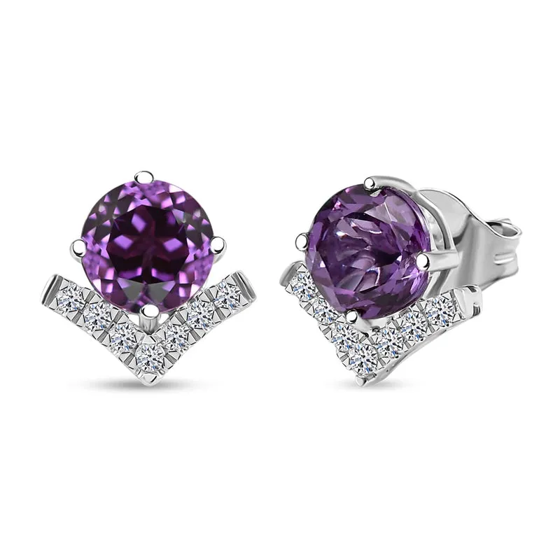 LUXURIANT(10-15 Werktage Lieferzeit) 4,20 ct. AGI zertifizierte und geprüfte AAA Labor Farbwechsel-Saphir und Labor Diamant Ohrringe in 417 Weißgold