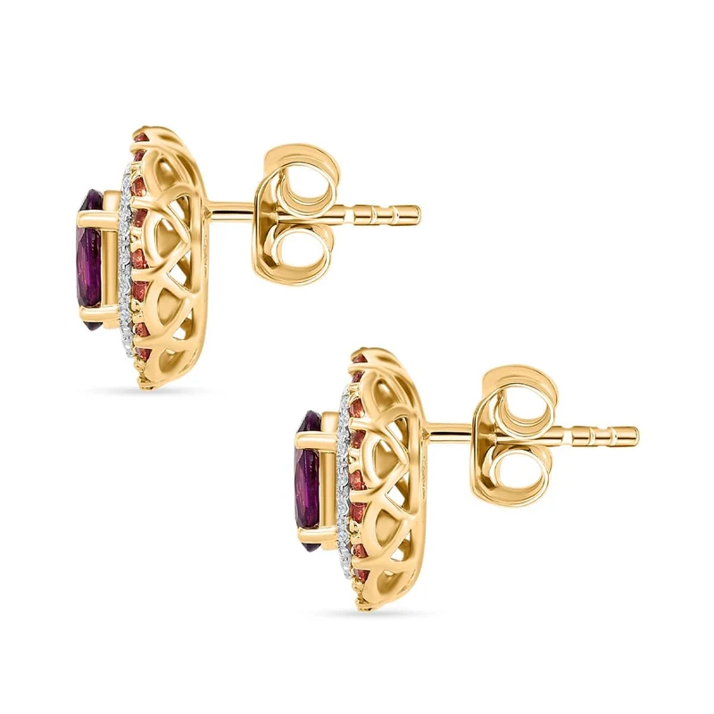 LUXORO zertifizierte und geprüfte AAA Radiant Ember Granat, Padparadscha Saphir und I2 Diamant Halo Ohrringe in 417 Gold -(10-15 Werktage Lieferzeit) 3,16 ct.