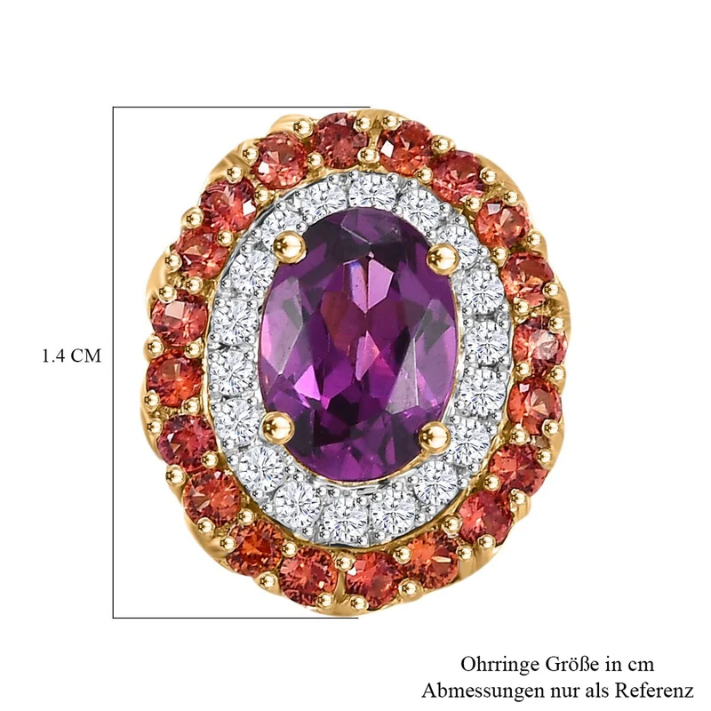 LUXORO zertifizierte und geprüfte AAA Radiant Ember Granat, Padparadscha Saphir und I2 Diamant Halo Ohrringe in 417 Gold -(10-15 Werktage Lieferzeit) 3,16 ct.
