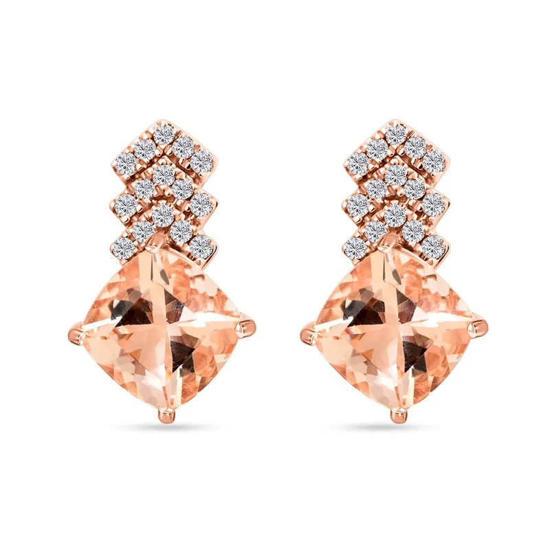 AAA Rosa Morganit, Weißer Diamant Ohrringe 417 Rosa Gold (10-15 Werktage Lieferzeit) ca. 2.70 ct