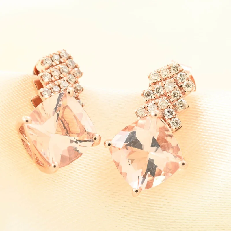 AAA Rosa Morganit, Weißer Diamant Ohrringe 417 Rosa Gold (10-15 Werktage Lieferzeit) ca. 2.70 ct
