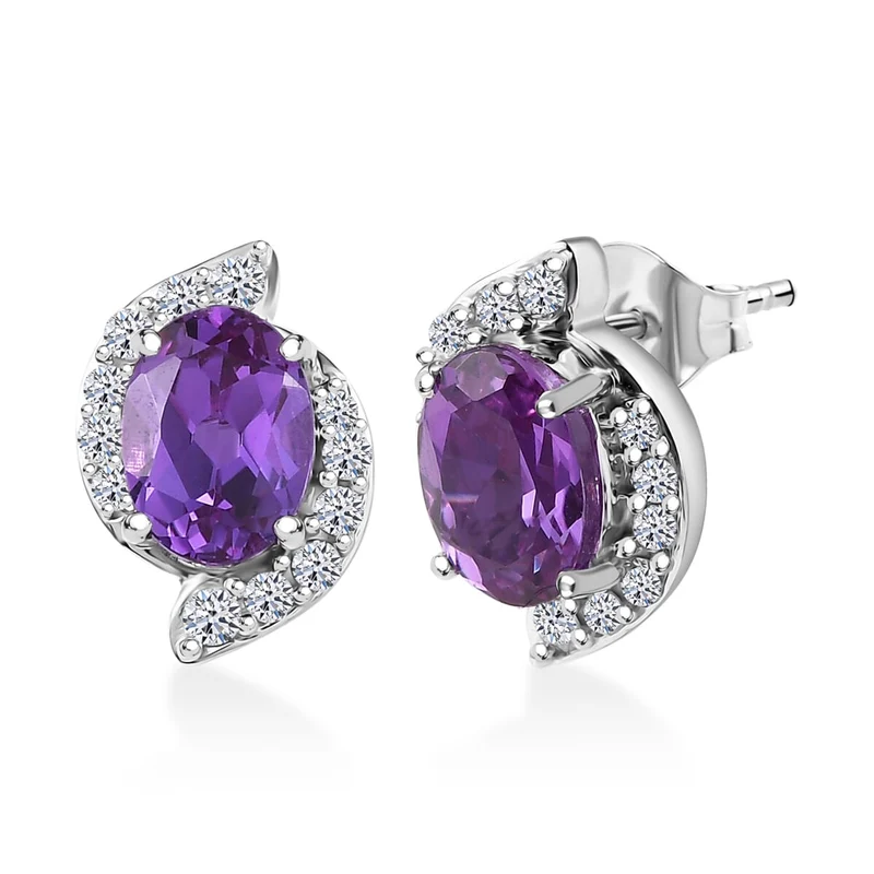 LUXURIANT(10-15 Werktage Lieferzeit) 2,30 ct. AGI zertifizierte AAA Labor Farbwechsel-Saphir und Labor Diamant Ohrringe in 417 Weißgold