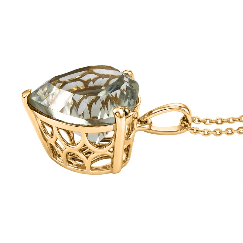 D'Joy AA Prasiolith Schmuckset ca. 50 cm 925 Silber 750 Gelbgold Vermeil ca. 10.08 ct