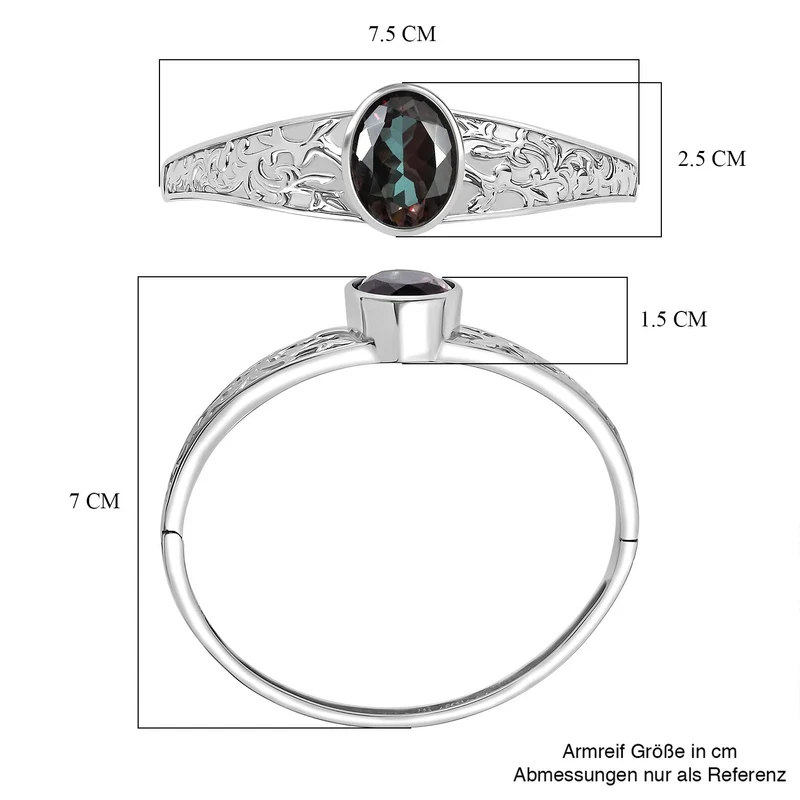 Farbwechsel-Alexandrit-Quarz-Triplette Armreif ca. 19 cm 316L Edelstahl ca. 17.31 ct