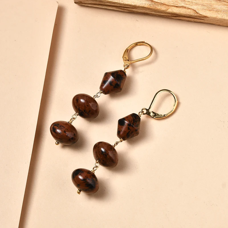 EVER TRUE Mahagoni-Jaspis Ohrringe 316L Edelstahl 750 Vergoldet ca. 40.00 ct